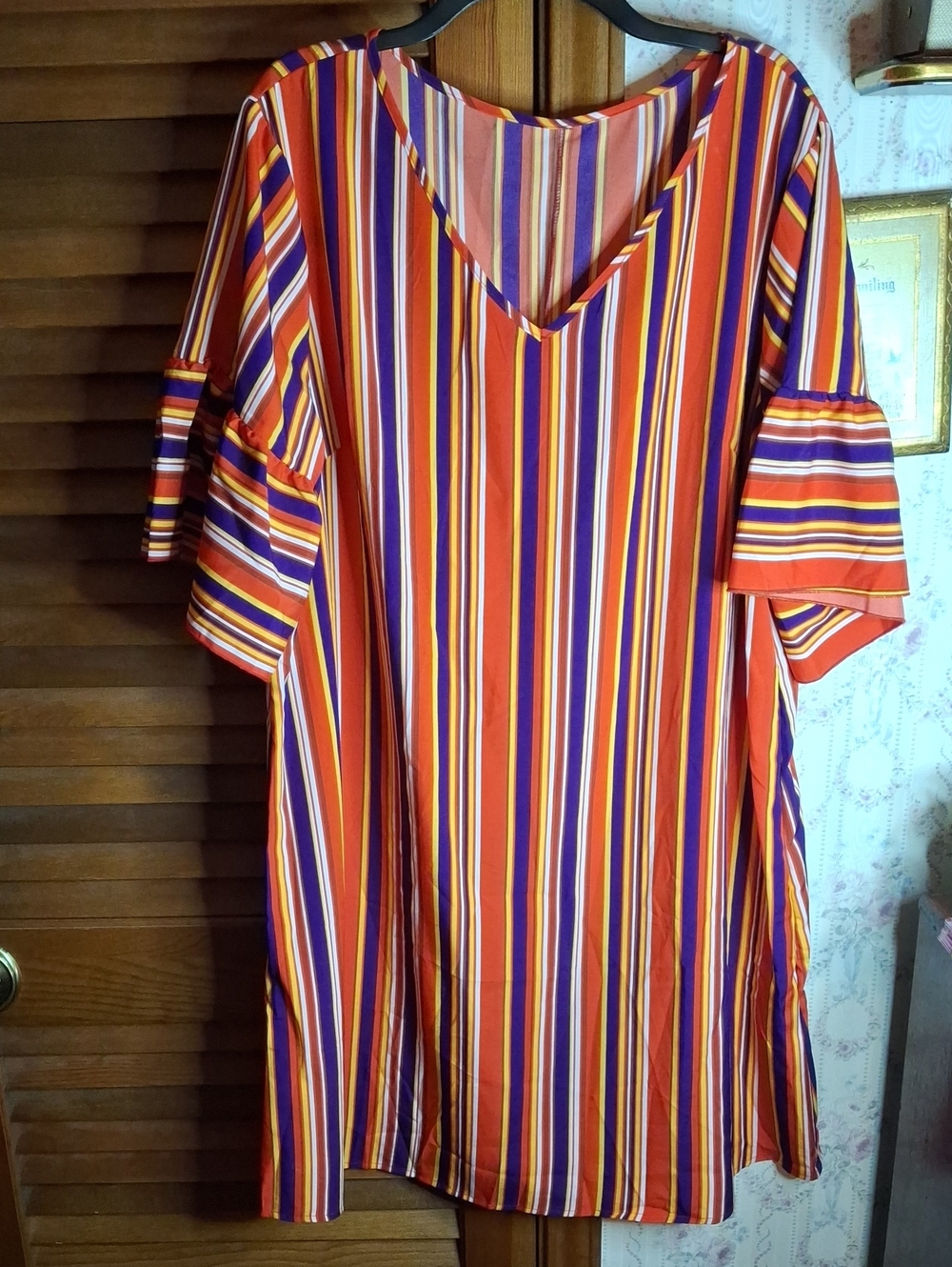 Orange Multi-Stripe V-Neck 2xl Sheath Dress Preloved